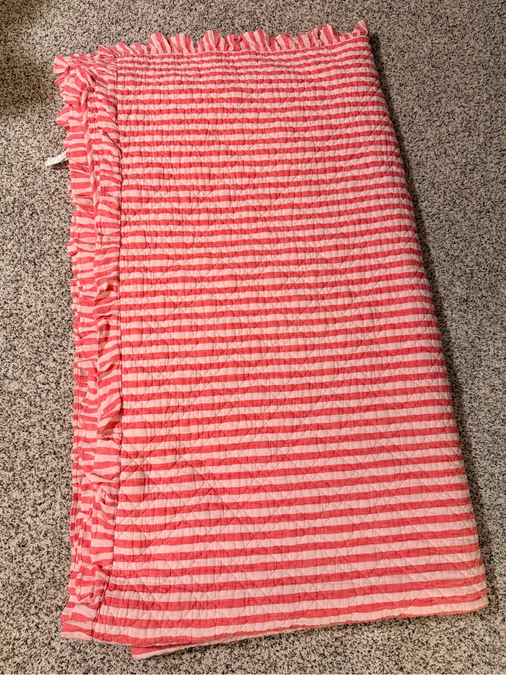Brooks Brothers Coral and White Striped Quilt